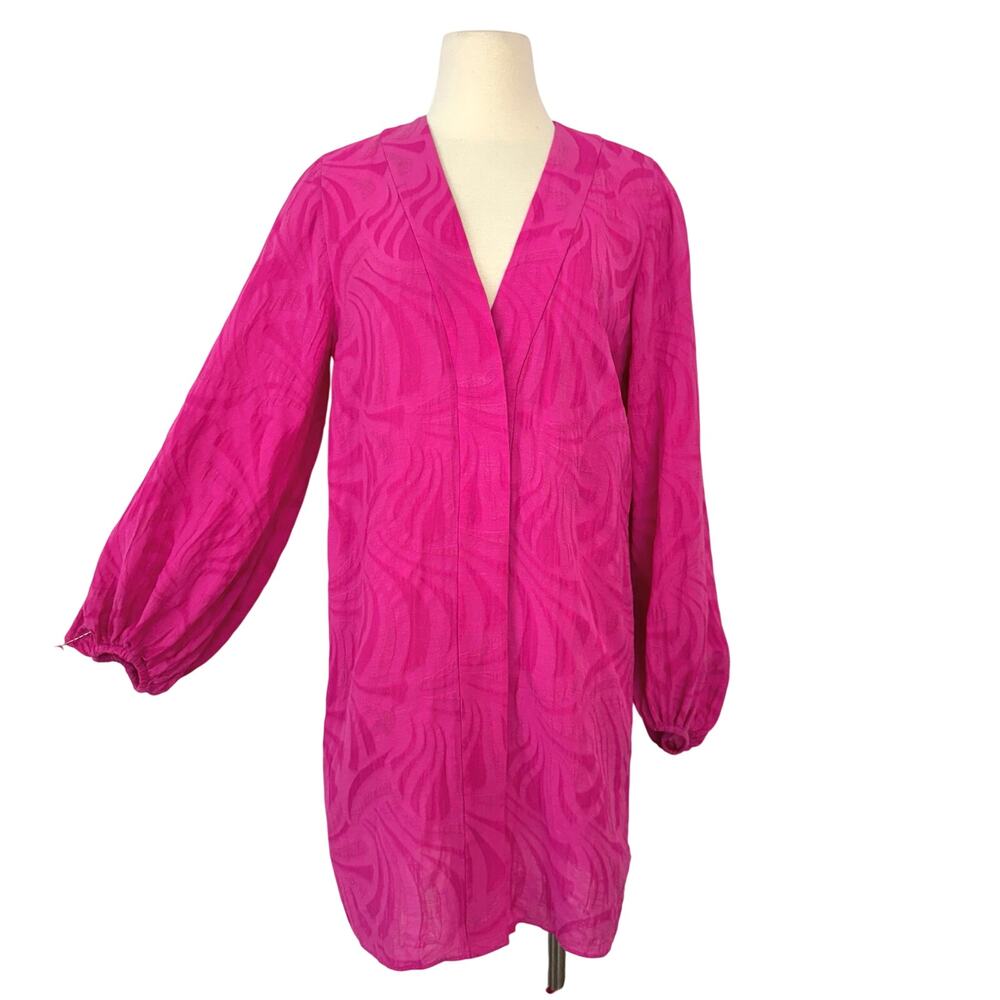 Alexis Piper Button Down Mini Dress Long Sleeve Linen Blend in Pink M